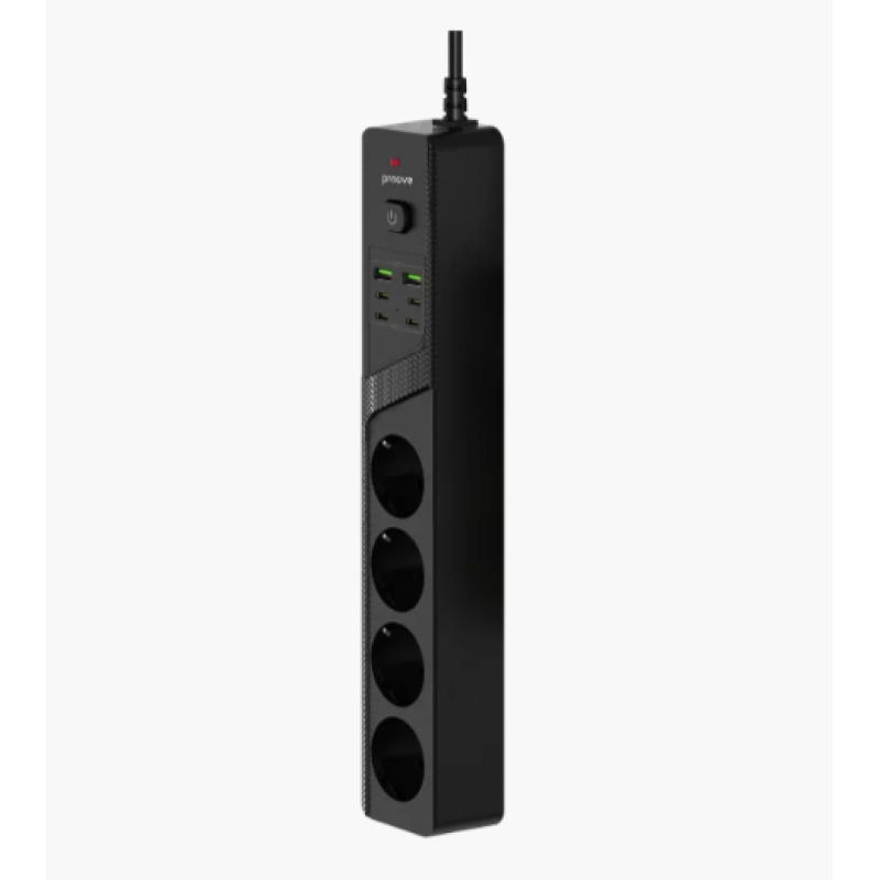 Proove Power Socket P-04 Pagarinātājs ar 4 Rozetēm, 4 USB un 2 Type-C (2 m, Melns)